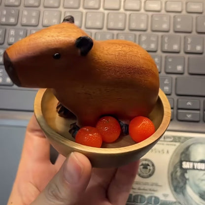 Capybara and Little Hats Wood Ornament