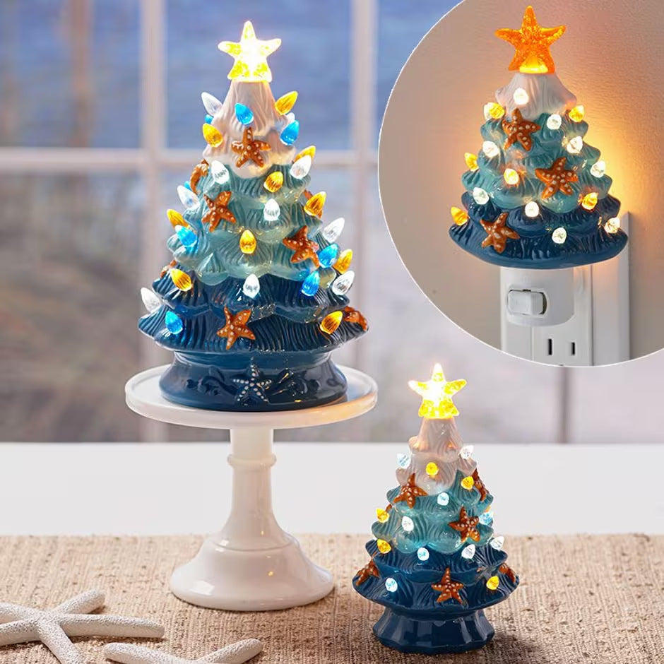  Ceramic Starfish Decorative Luminous Tree LED Desktop Crafts Marine Biological Ceramic Tree Bedside Small Night Lamp 