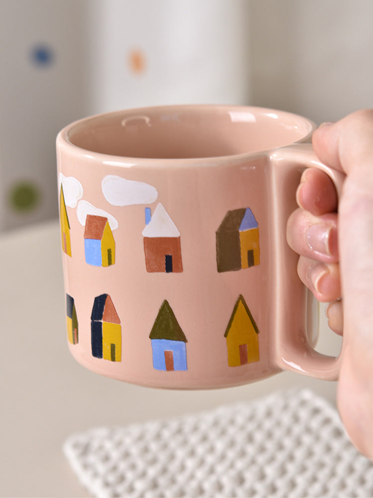 Morning Cheer Pink Cartoon Coffee & Breakfast Mug - patchandbagel
