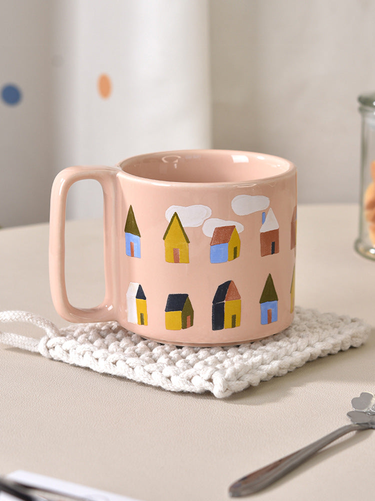 Morning Cheer Pink Cartoon Coffee & Breakfast Mug - patchandbagel
