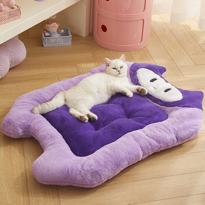 Cozy Haven Pink and Purple Fleece-Lined Cat Bed Mat - patchandbagel