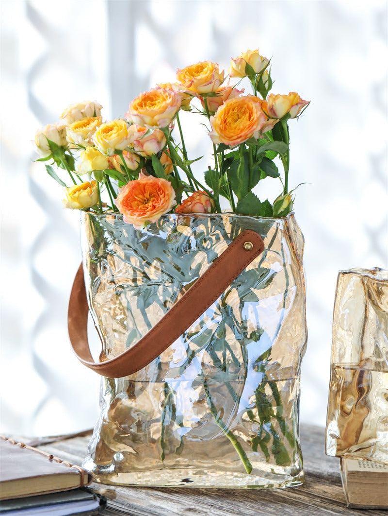 Aqua Elegance Handbag Glass Vase - patchandbagel