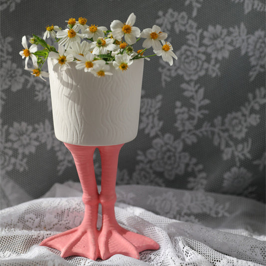  Hand-painted Ceramic Goose Leg Tall Flower Pot 
