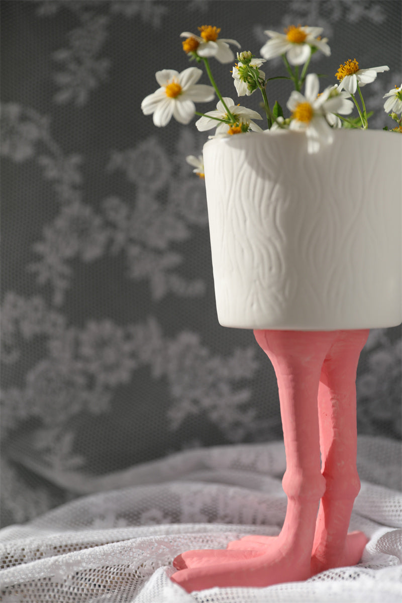 Hand-painted Ceramic Goose Leg Tall Flower Pot - patchandbagel