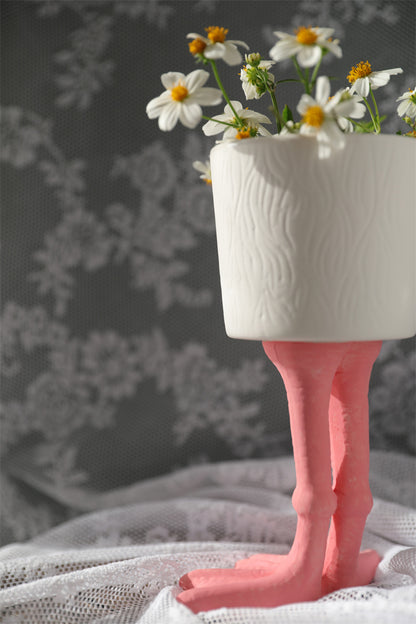  Hand-painted Ceramic Goose Leg Tall Flower Pot 