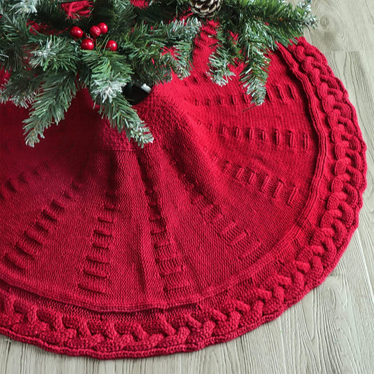  Festive Red Knitted Christmas Tree Skirt 