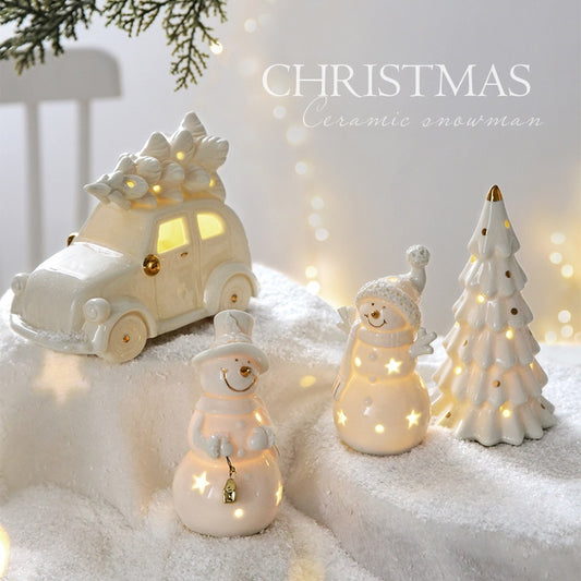 Nuoqi Ceramic Christmas Snowman Small Desktop Home Ornaments