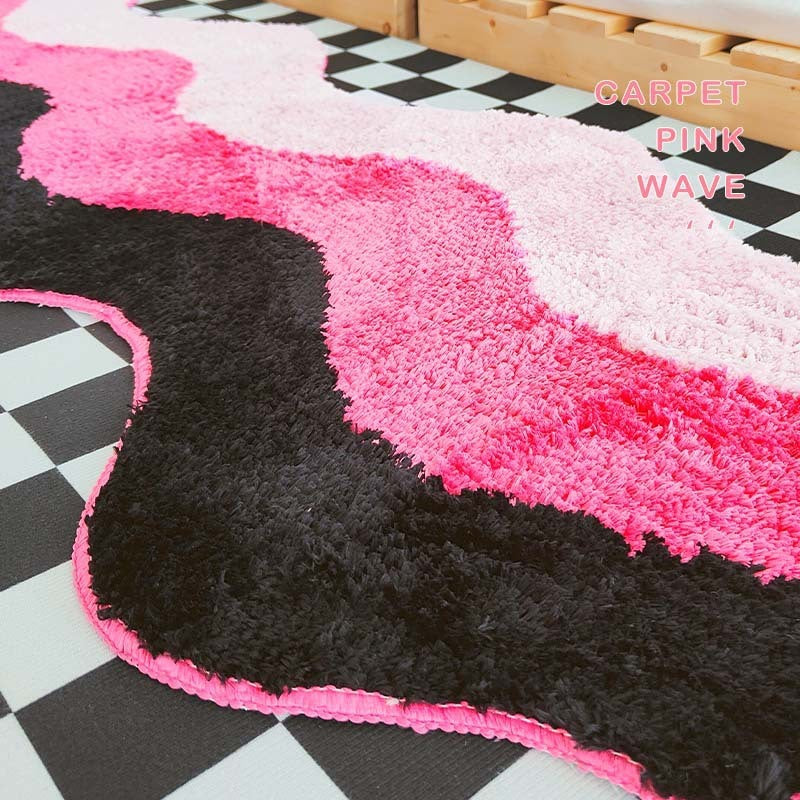  Black Pink Wave Tufted Rug 