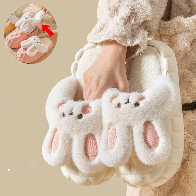 Hoppin' Cozy Cute Rabbit Winter Fuzzy Slippers - patchandbagel