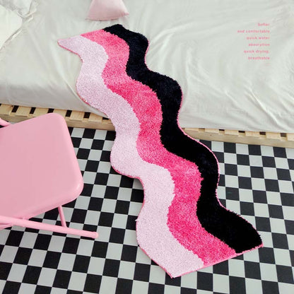  Black Pink Wave Tufted Rug 