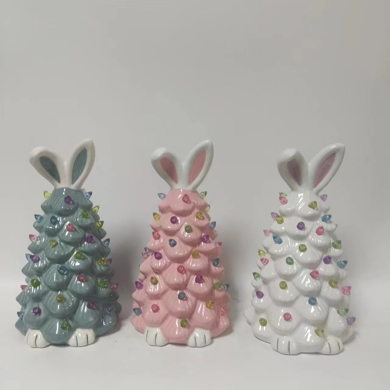  Easter Bunny Shape Ceramic Tree Decorations Spring Easter Bunny Glow Ornaments Easter Bunny Tree 