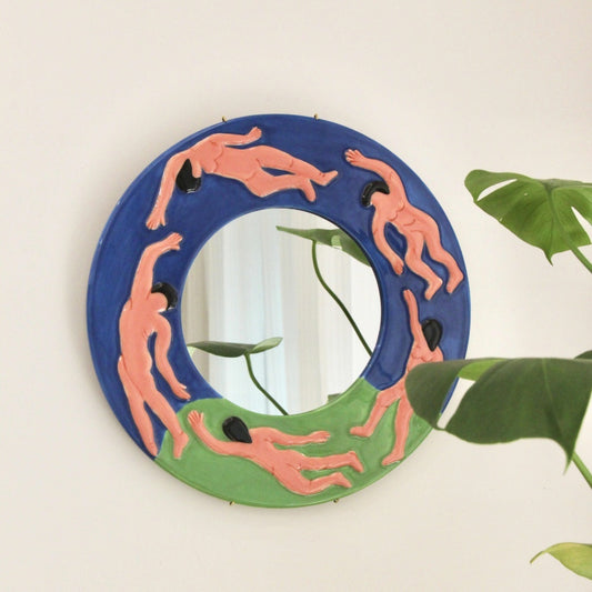 Hand Painted Swimmers Art Ceramic Mirror