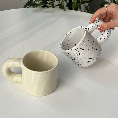 Checkered Ceramic Large Handle Coffee Mug - patchandbagel
