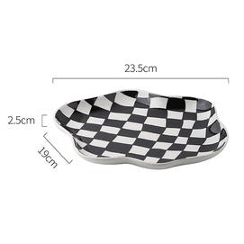 Checkered Geometric Ceramic Plate
