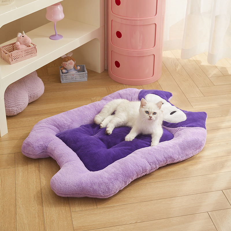 Cozy Haven Pink and Purple Fleece-Lined Cat Bed Mat - patchandbagel