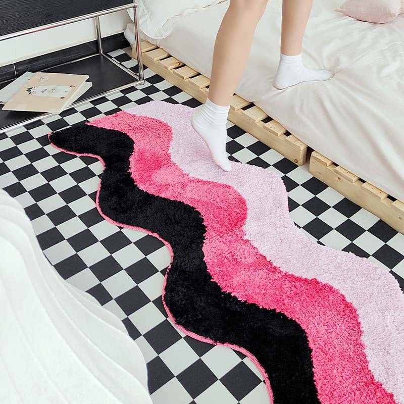  Black Pink Wave Tufted Rug 