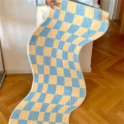 Geometric Swirl Irregular Checkerboard Rug - patchandbagel