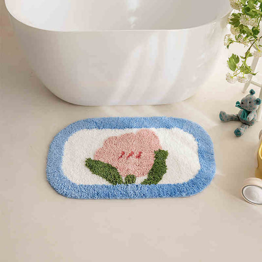 Cream Velvet Bathroom Absorbent Mat Non-slip Carpet