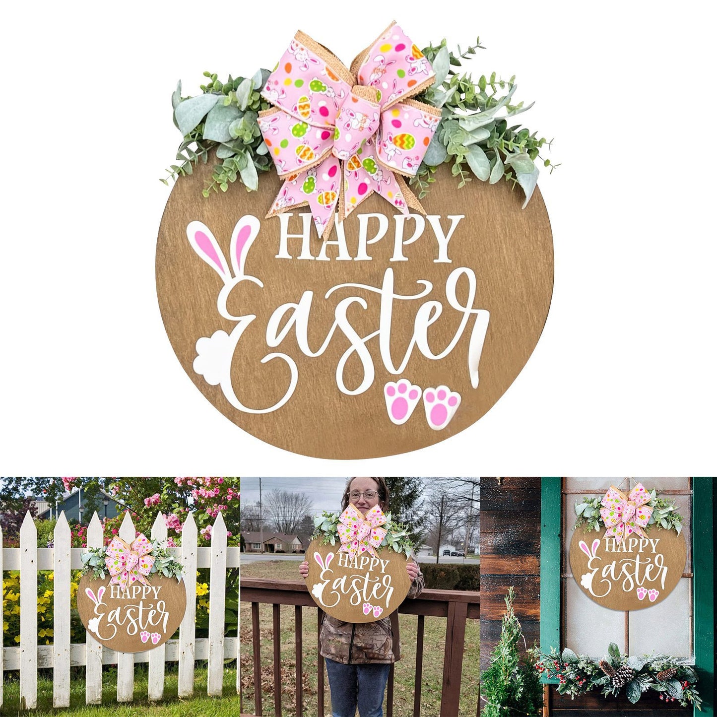  Happy Easter Pine Wood Doorplate 