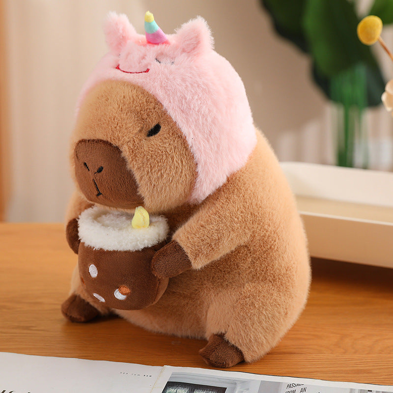 Capybara Drinking Boba Huggable Plushie - patchandbagel
