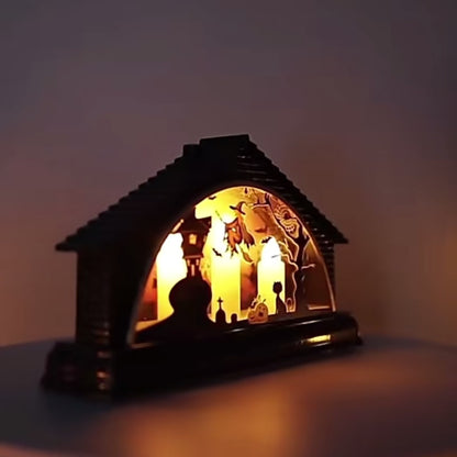 Vintage LED-Halloween-Glühhaus mit Trio-Kerzenlichtern