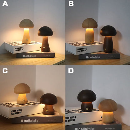  Wooden Cute Mushroom with Touch Sensor LED Night Light 