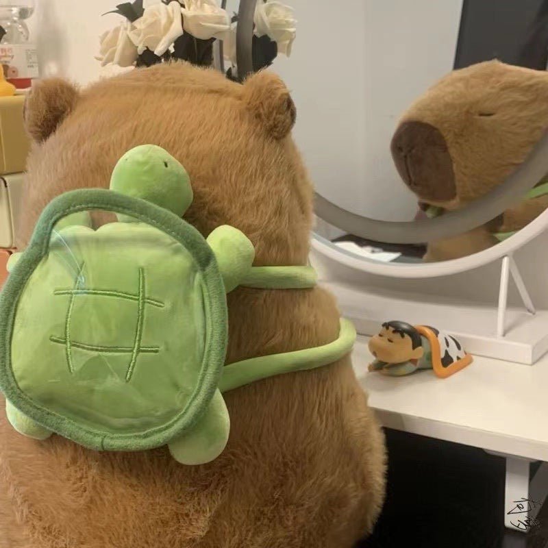 Capybara with Turtle Backpack Doll Plush Cushion Toy - patchandbagel