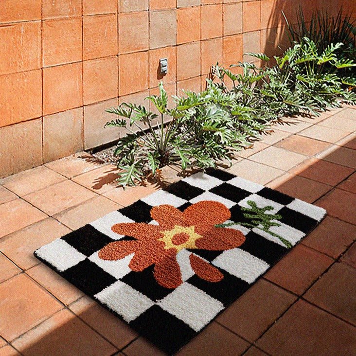 Checkered Orange Flower Mat - patchandbagel