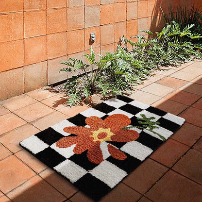 Checkered Orange Flower Mat - patchandbagel