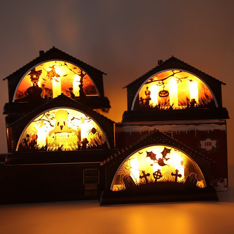 Vintage LED Halloween Glow House with Trio Candle Lights - patchandbagel